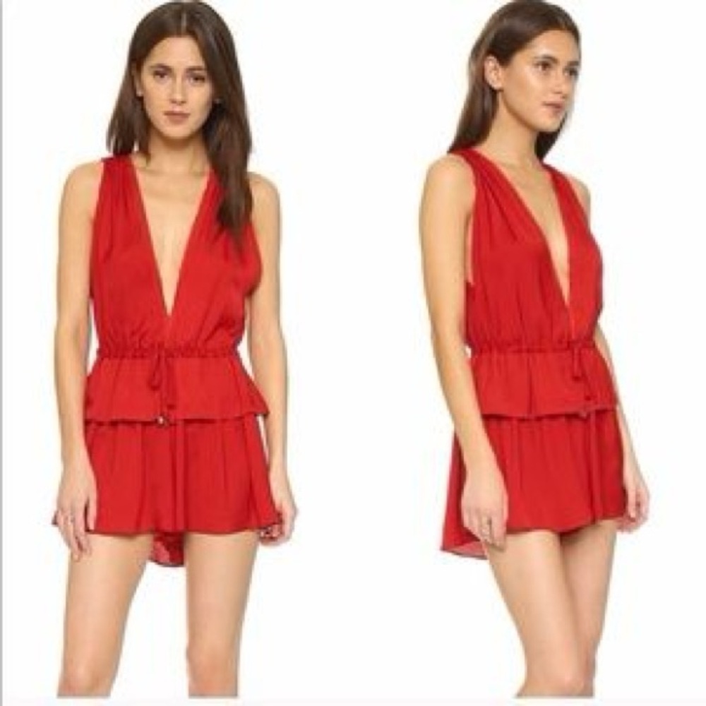Bec & Bridge Casablanca Playsuit Red Sleeveless Vneck Drawstring Romper - Size 2